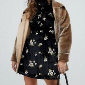 Free People Be My Baby Black Velvet Mini Dress Bell Sleeve New with Tag Size 2